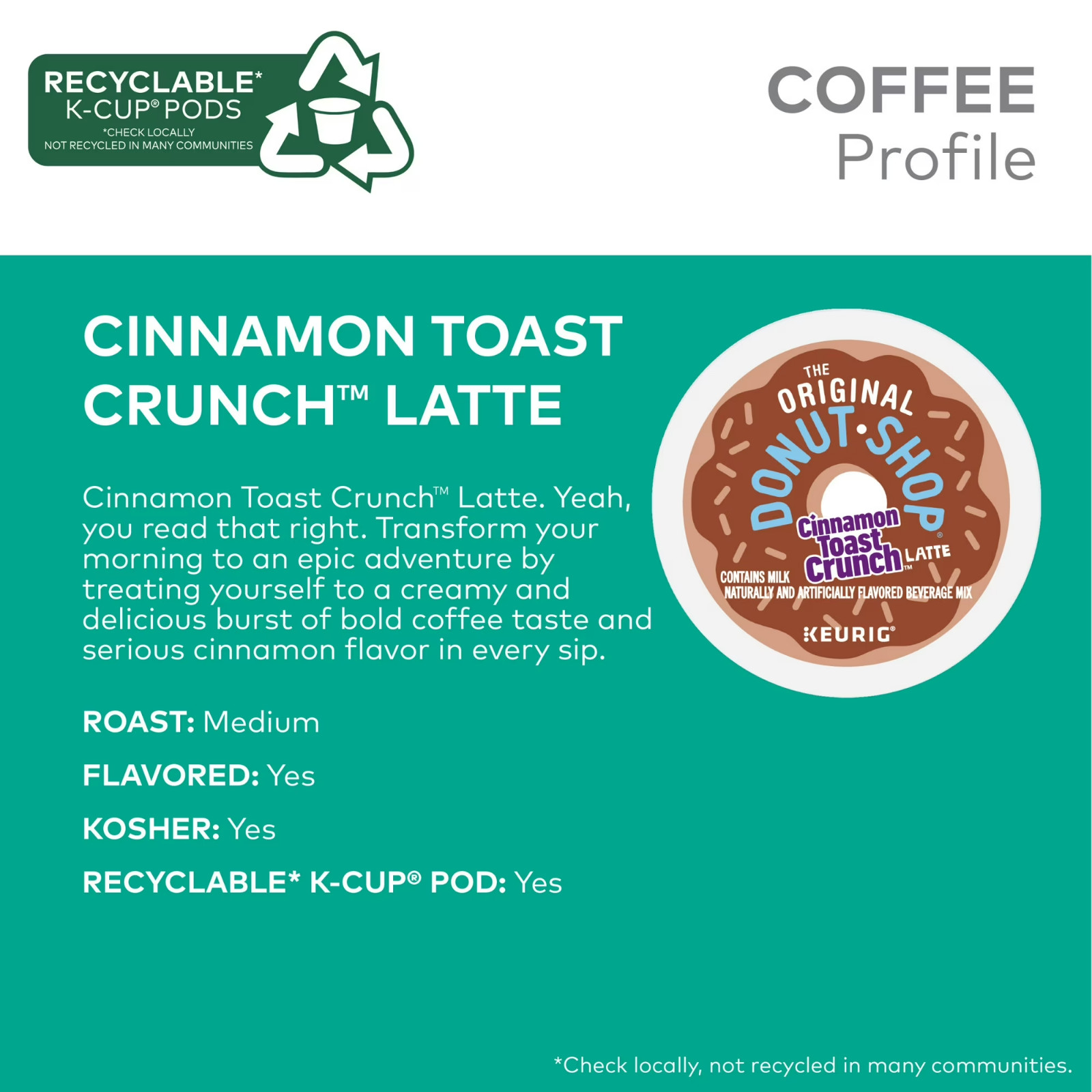 The Original Donut Shop, One Step Cinnamon Toast Crunch Latte K-Cup Coffee Pods