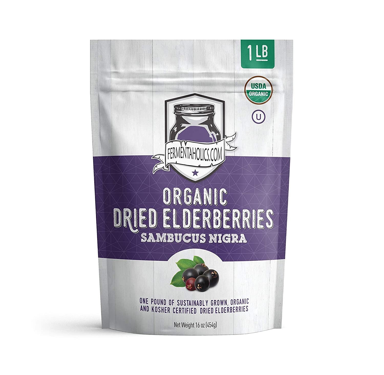 Fermentaholics USDA Organic Dried Elderberries, 1 lb All Natural non-GMO