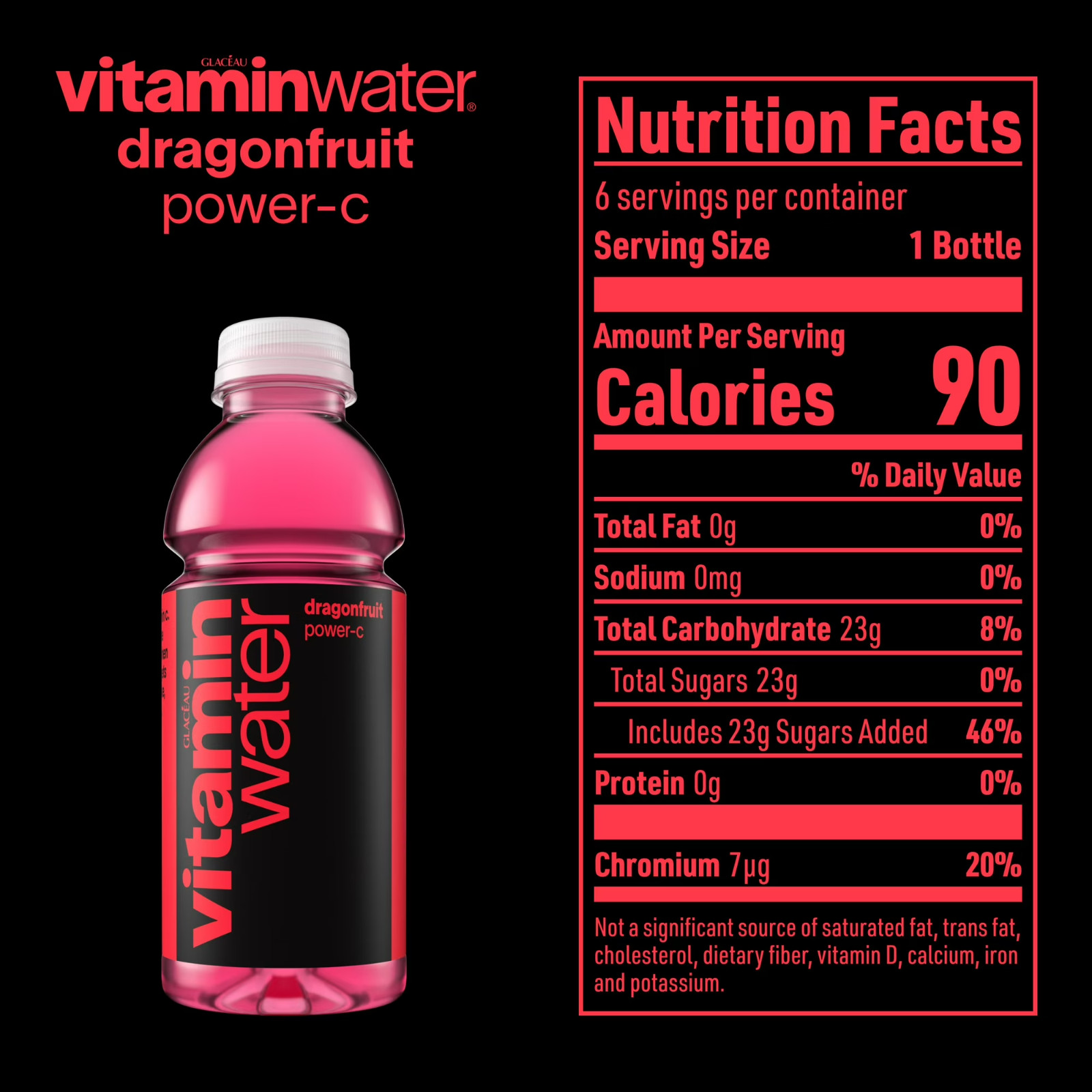 Vitaminwater Power-C Dragonfruit Flavored Water Beverage, 16.9 fl oz, 6 Pack-