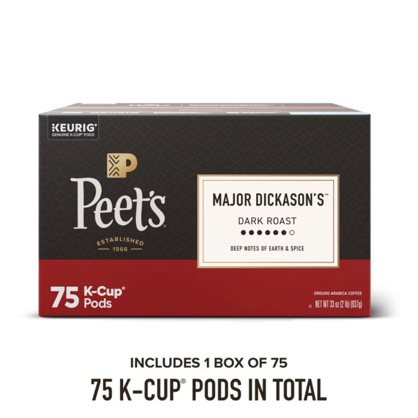 Peet’s Coffee Major Dickason’s Blend Premium Dark Roast K-Cup Coffee Pods, 75 Ct