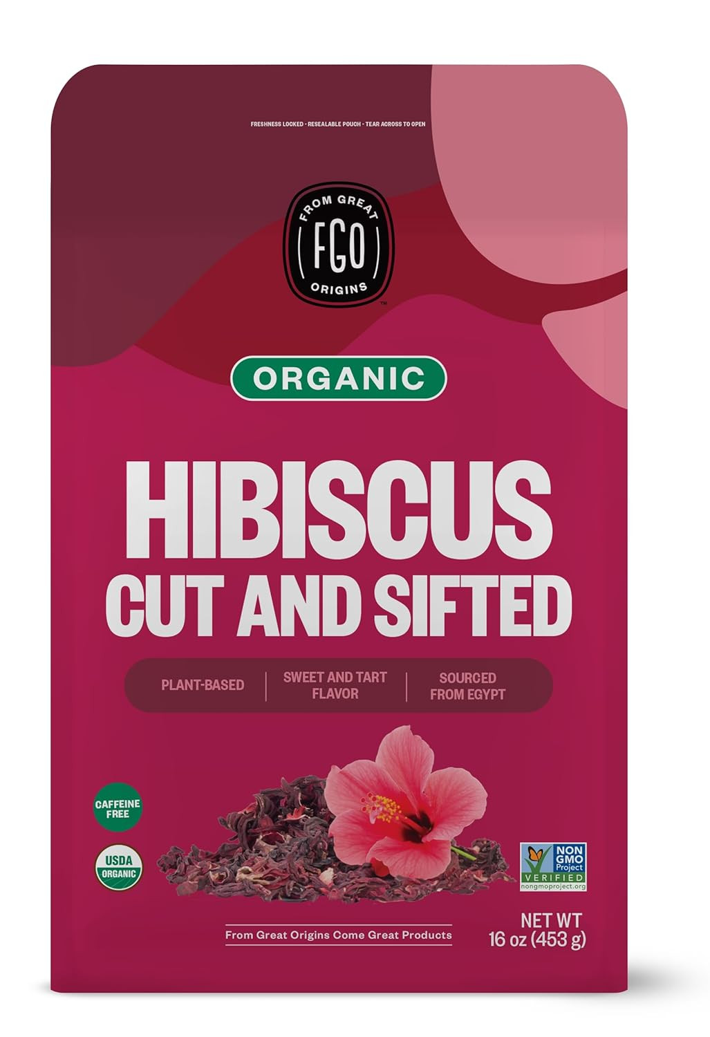 Organic Hibiscus Flowers, Cut and Sifted, 16Oz Bulk Resealable Bag, Packaging Ma