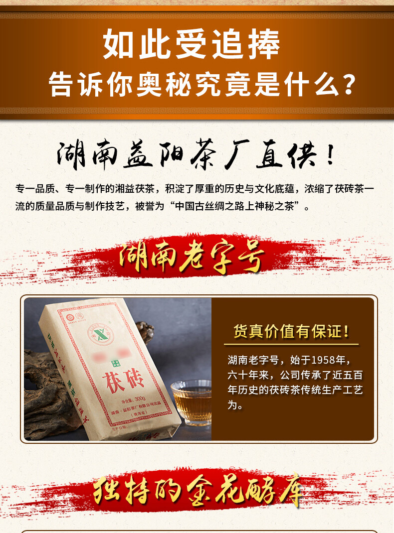 Hunan Fu Tea Fucha Special Made Yiyang Anhua Dark Tea Hei Cha Fu Brick Tea 300g