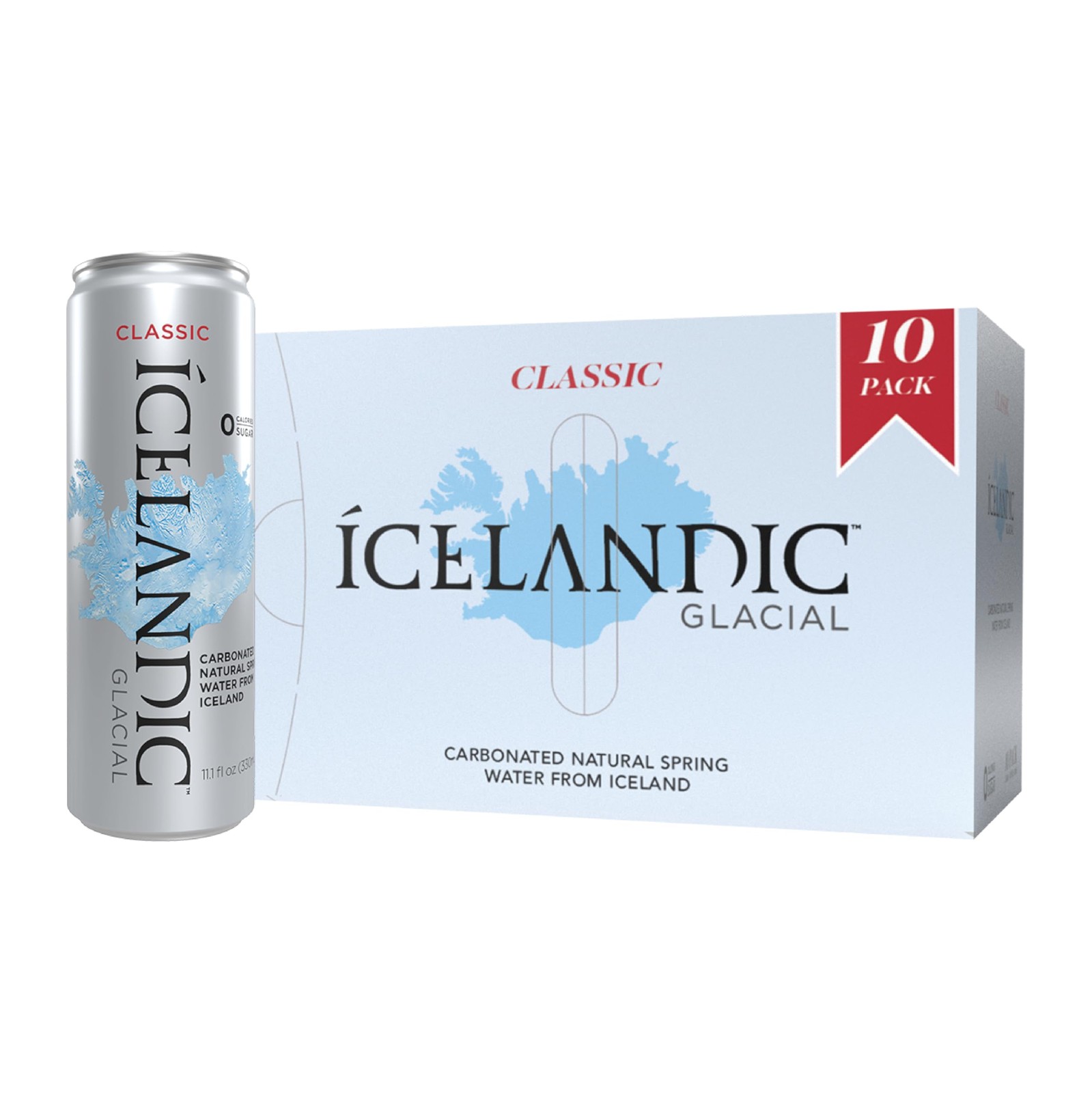 Icelandic Glacial Sparkling Water, Unflavored, 330 ml / 11.1 Fl Oz Pack of 10