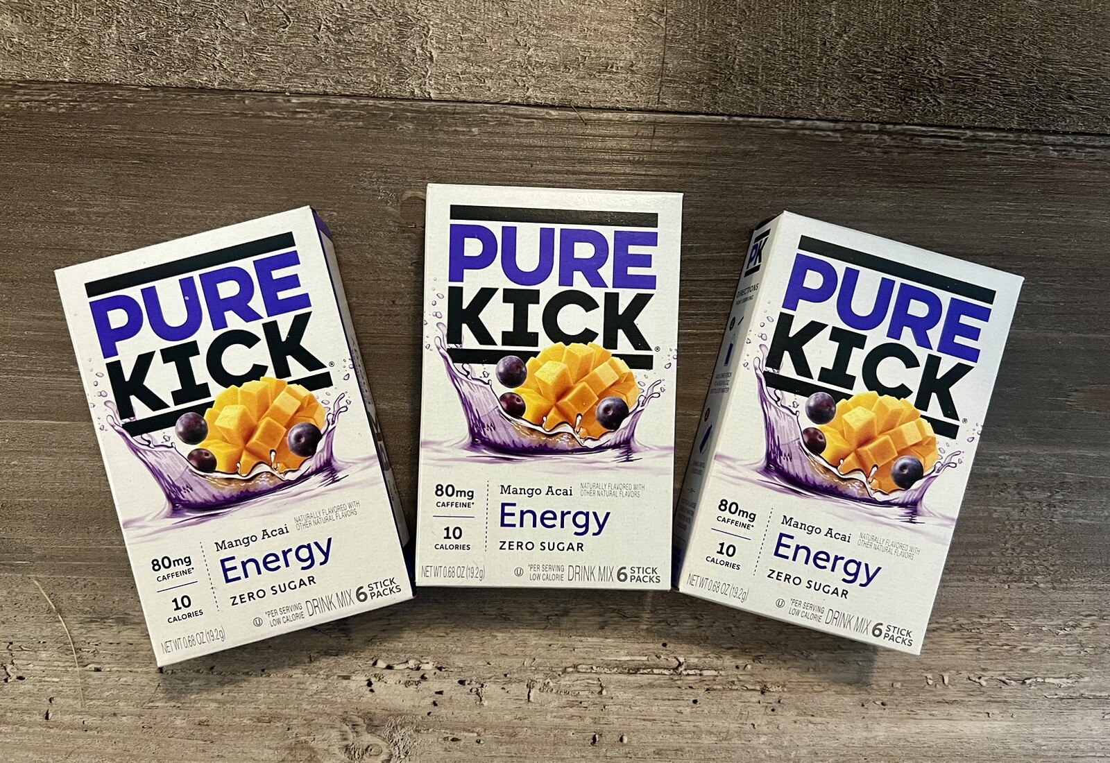 Pure Kick Energy Singles To Go Drink Mix, Mango Acai – 3 Pack – ZERO SUGAR