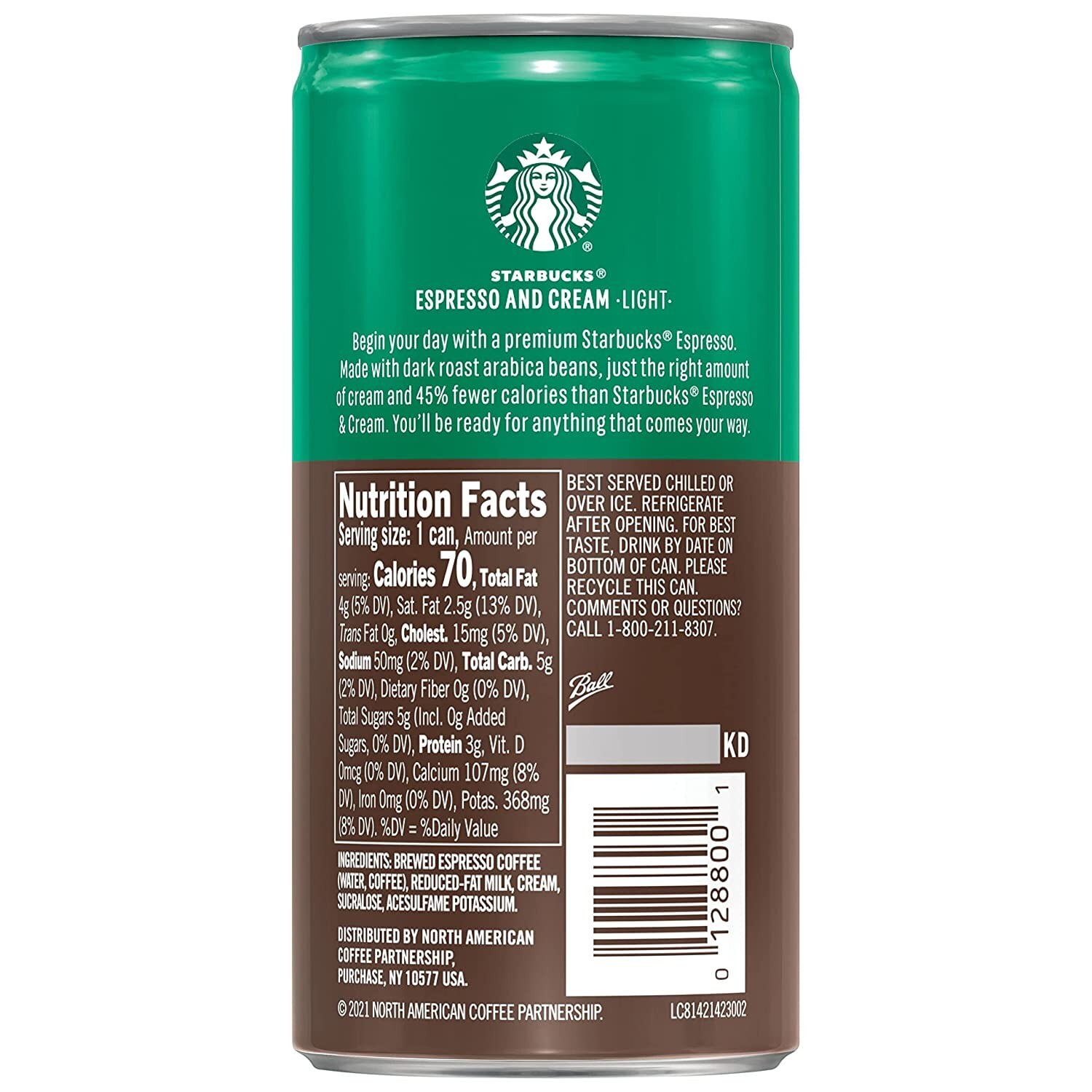 Starbucks Ready to Drink Coffee, Espresso & Cream Light , 6.5oz Cans 12 Pack