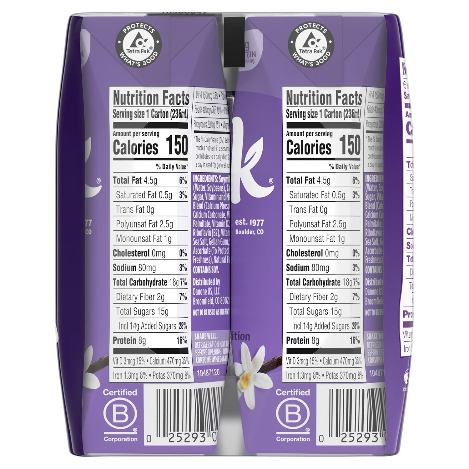Vanilla Soy Milk Singles 8 Oz 6 Pack Shelf Stable Dairy-Free Vegan Drink