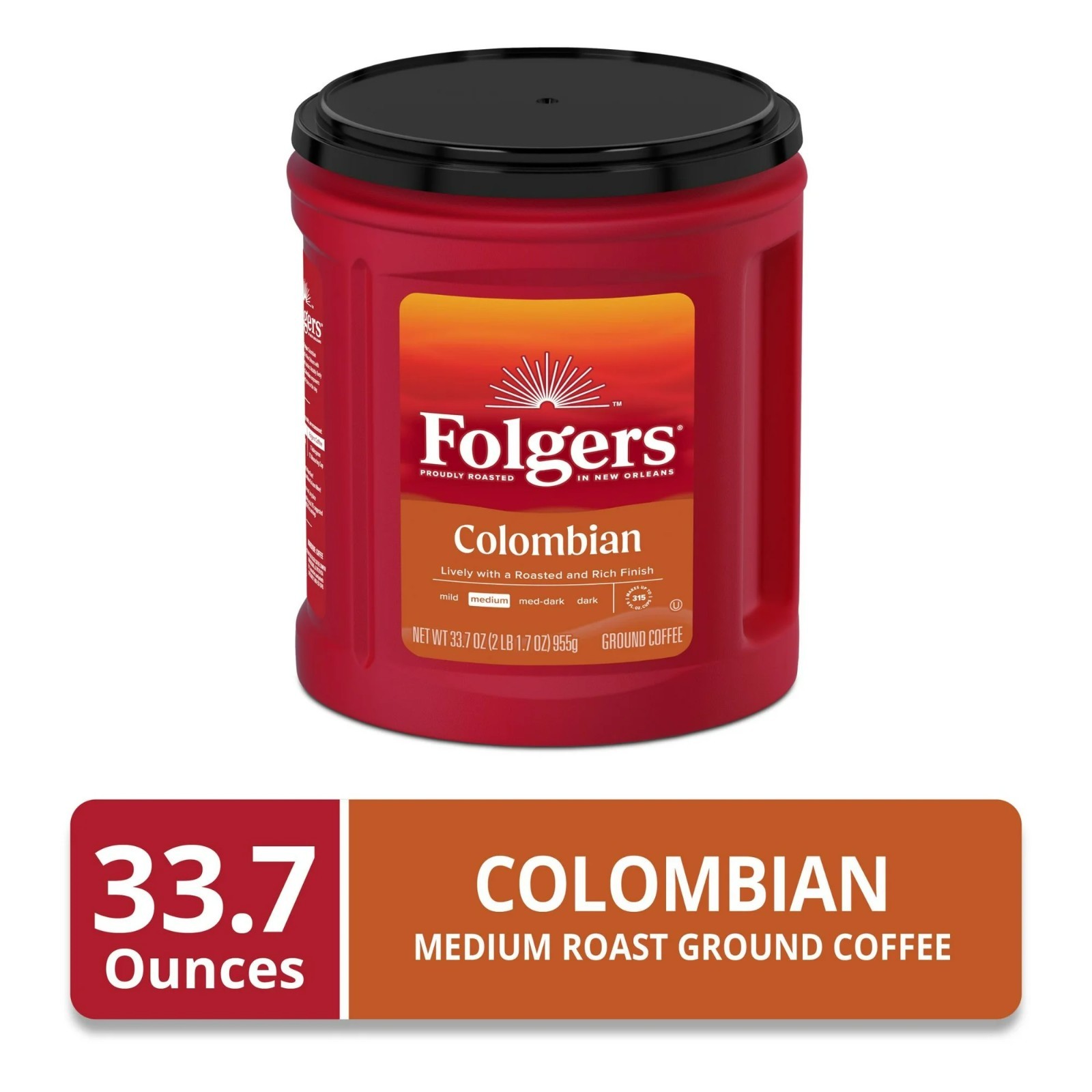 Folgers Colombian Ground Coffee, Medium Roast, 33.7 oz Canister