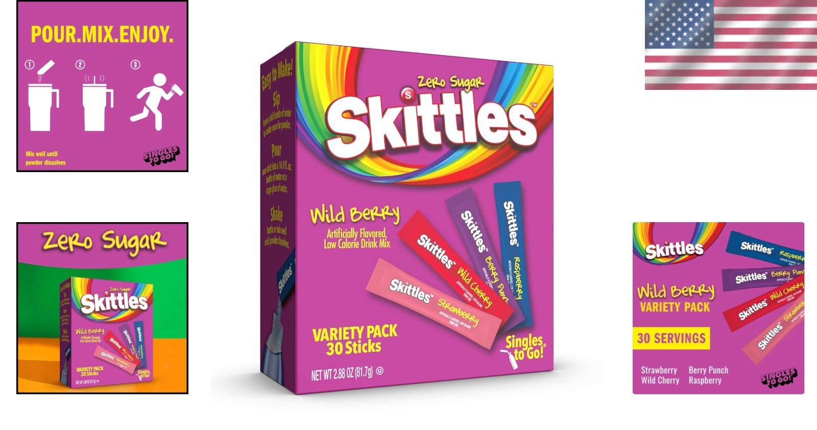 Delicious Wild Berry Skittles Drink Mix – 30 Sticks for Anytime Refreshment