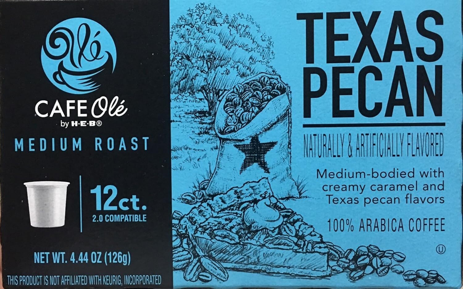 HEB Cafe Ole TEXAS PECAN Single Serve Medium Roast Coffee 12 count K Cups