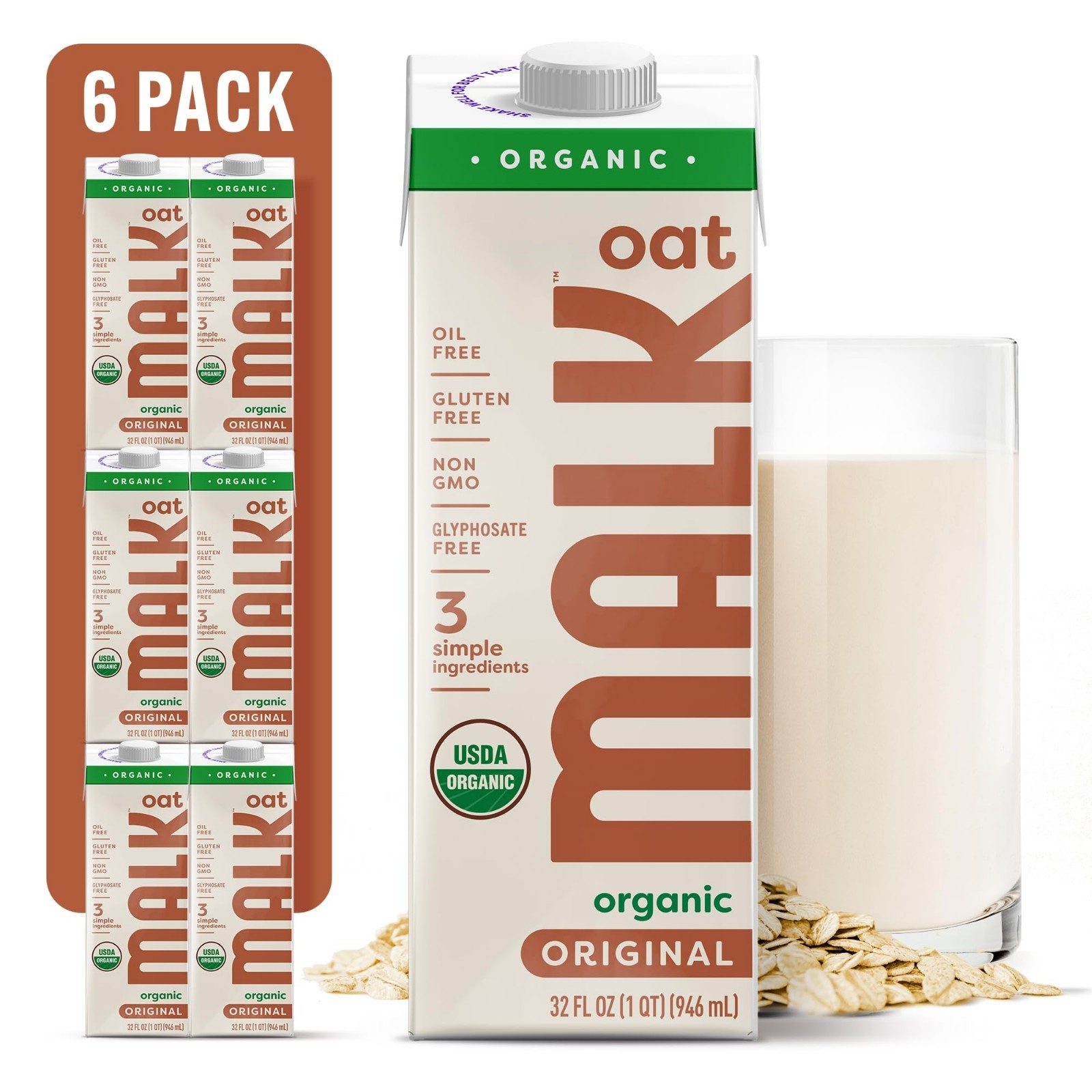 Organic Oat Milk 32oz 6-Pack – Dairy Free Creamer, Plant-Based, Non-GMO, Vegan