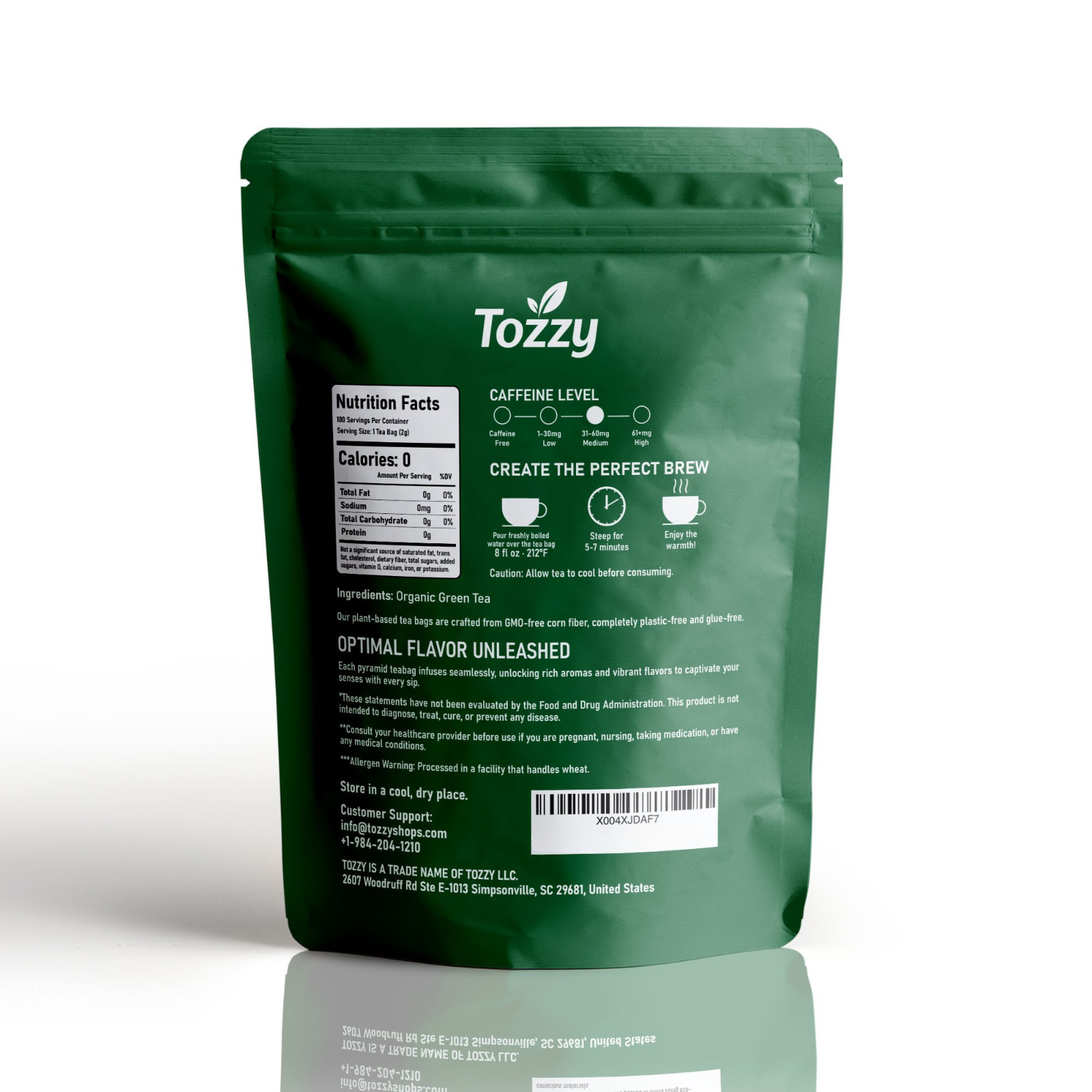 Organic Green Tea Bags – 100 Count (Plant-Based Pyramid Tea Bags)