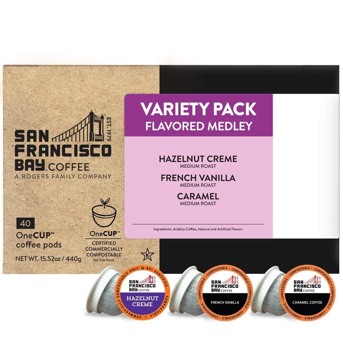 Coffee – Flavored Variety Pack (40 ct) – Hazelnut Crème, Caramel, & French Va…