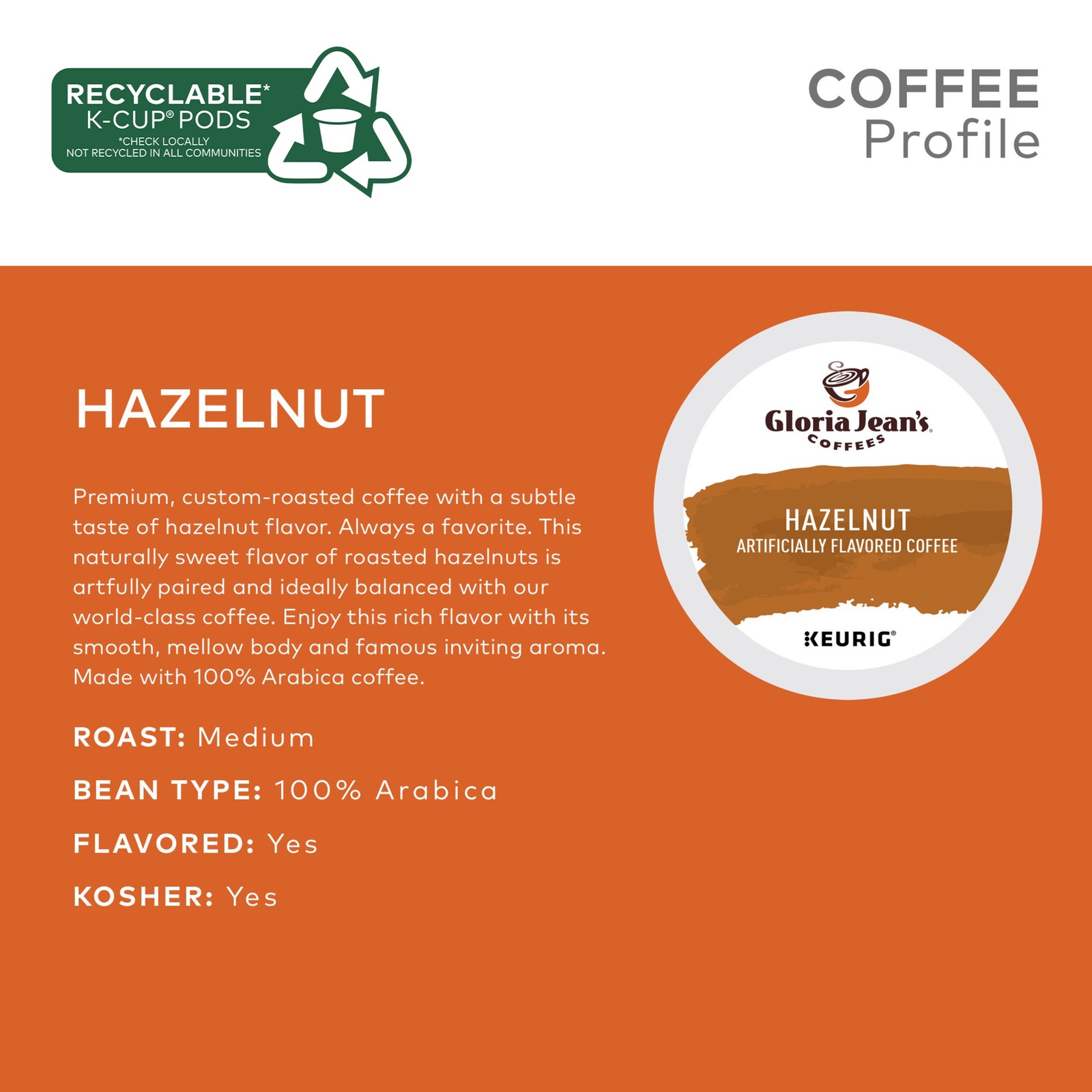 Gloria Jean’s Hazelnut Coffee, Keurig K-Cup Pod, Medium Roast, 24 Count