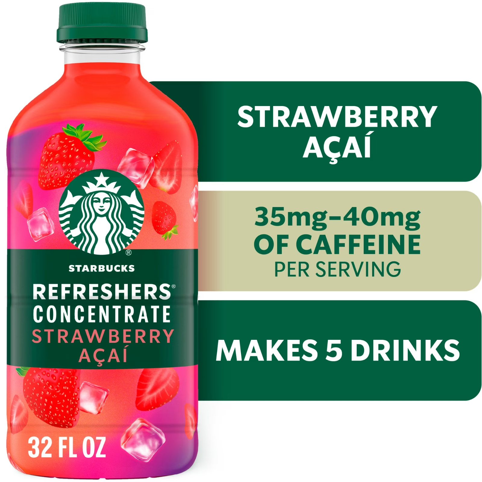 Starbucks Refreshers Concentrate Strawberry Acai, Refreshing Drink, Cold 32fl oz