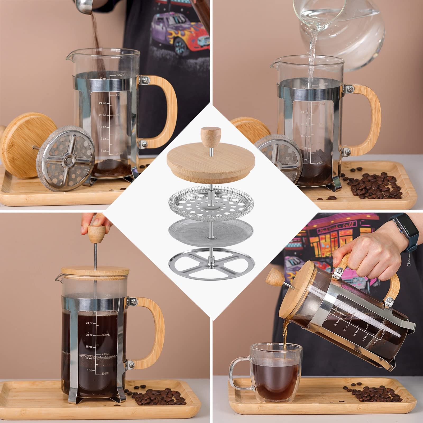 Sivaphe 12 oz French Press Replacement Filter, 1-2 Cup 12oz-6pieces, Sliver