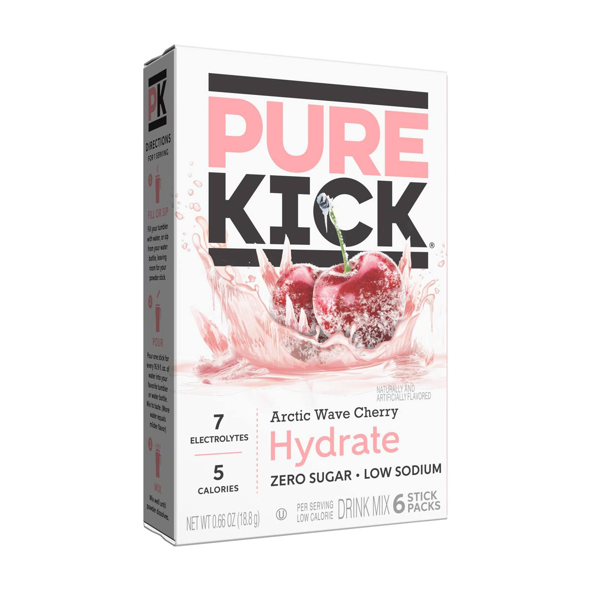 Pure Kick Hydrate Electrolyte Drink Mix Arctic Wave Cherry 36 Sticks 6 Boxes