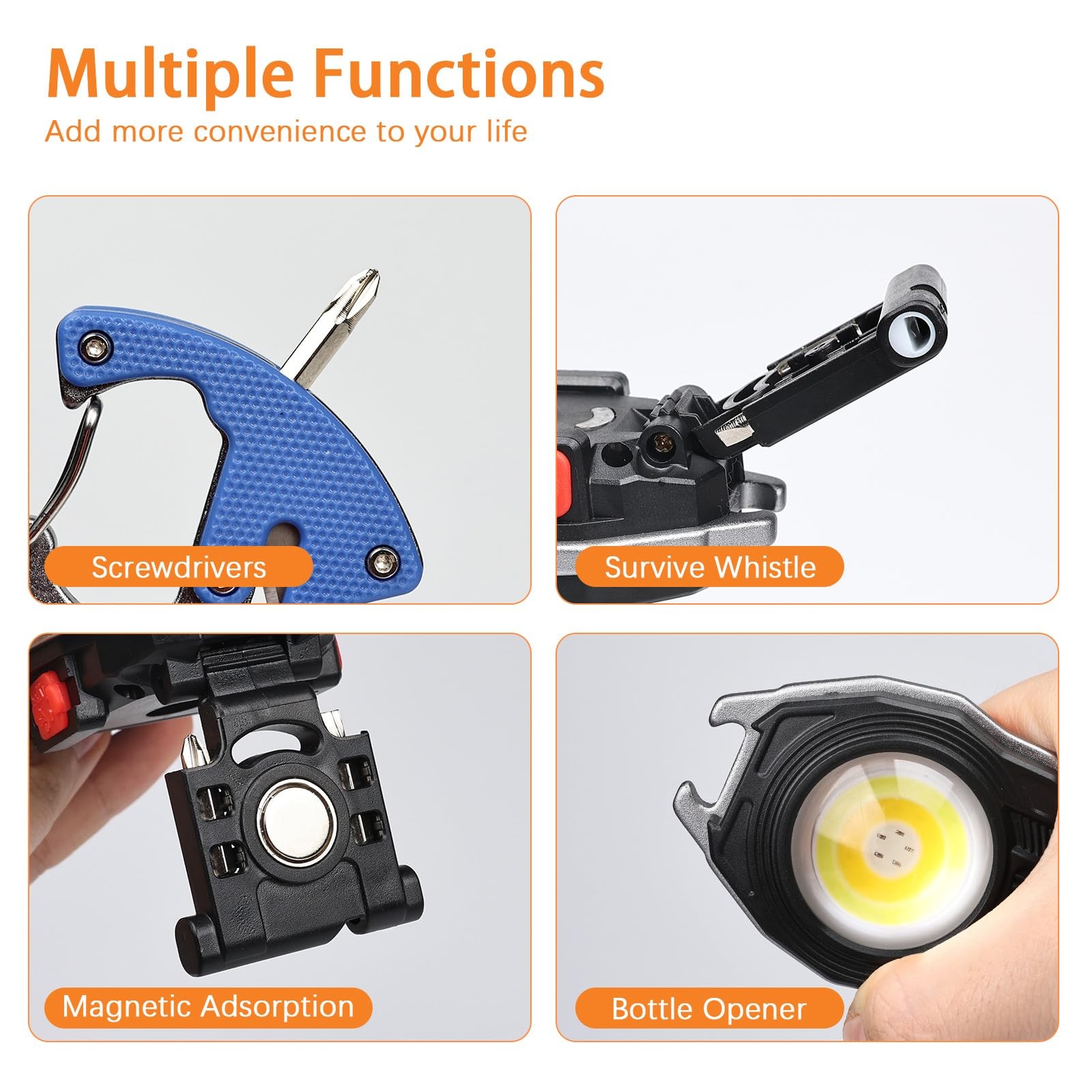 MAKDAK 4PC Keychain Flashlight Rechargeable Cob Keychain Work Light 7 Modes 1600