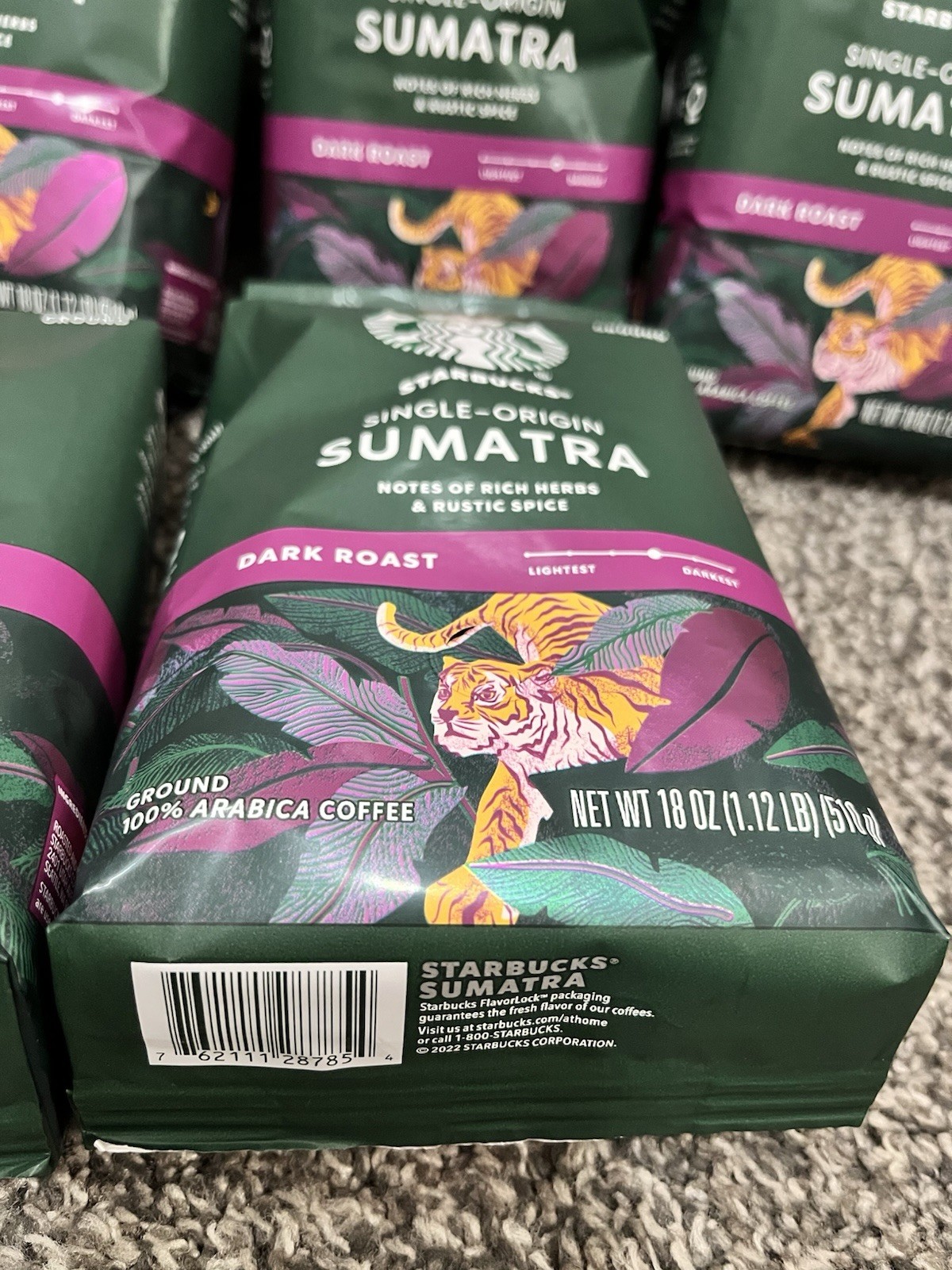 6 Bags Starbucks Sumatra Dark Roast Ground 6.75LB Coffee LOT 18 Oz each bag drip