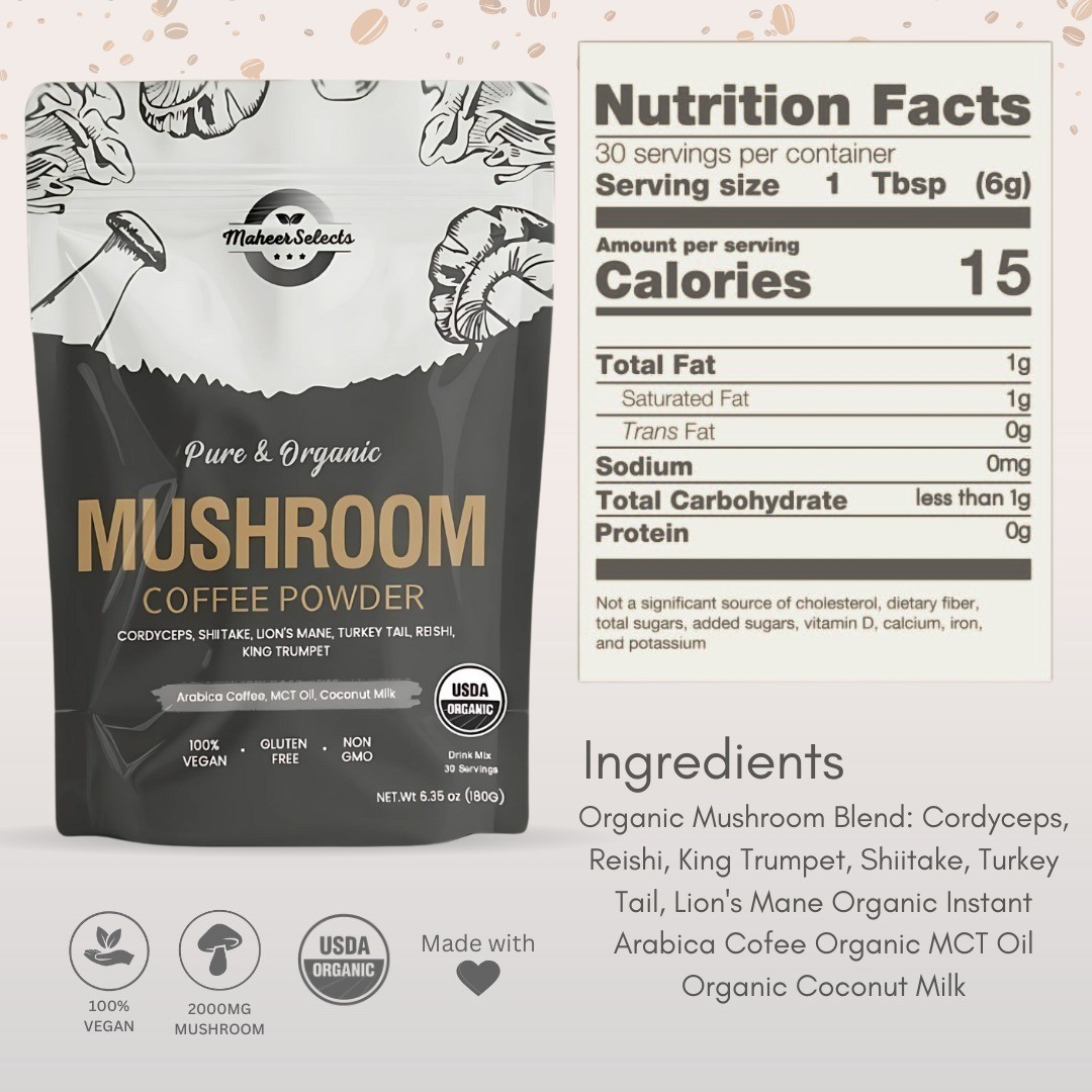 MaheerSelects Mushroom Coffee 30 Serving Withbox Complete Coffee Set 100% REAL