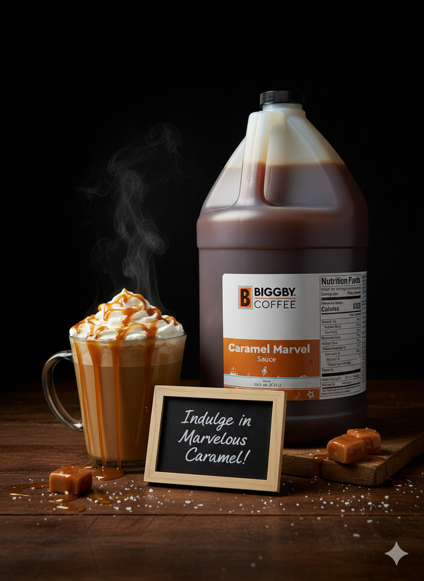 BIGGBY COFFEE CARAMEL MARVEL THICK SAUCE / SYRUP FRESH 128 FL OZ UNOPENED NEW