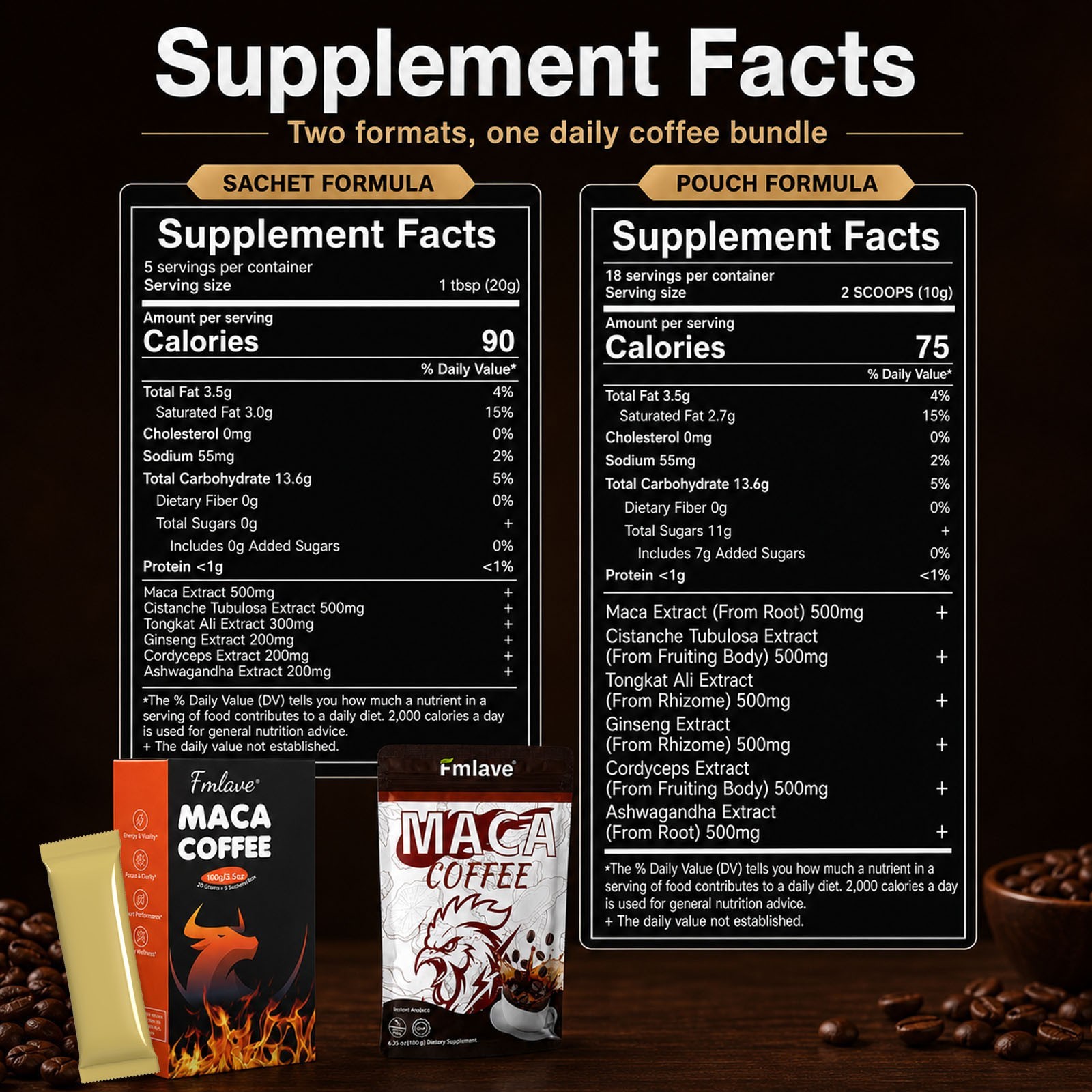Maca Coffee for Men Herbal Supplement Energy Coffee Ginseng Ashwagandha Cordycep