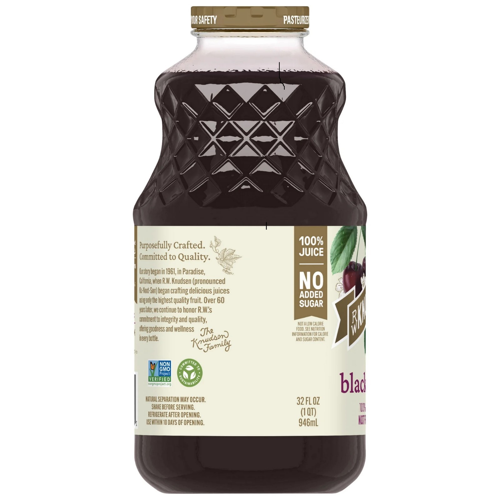RW Knudsen Family 100% Black Cherry Juice, 32 oz Glass Bottle