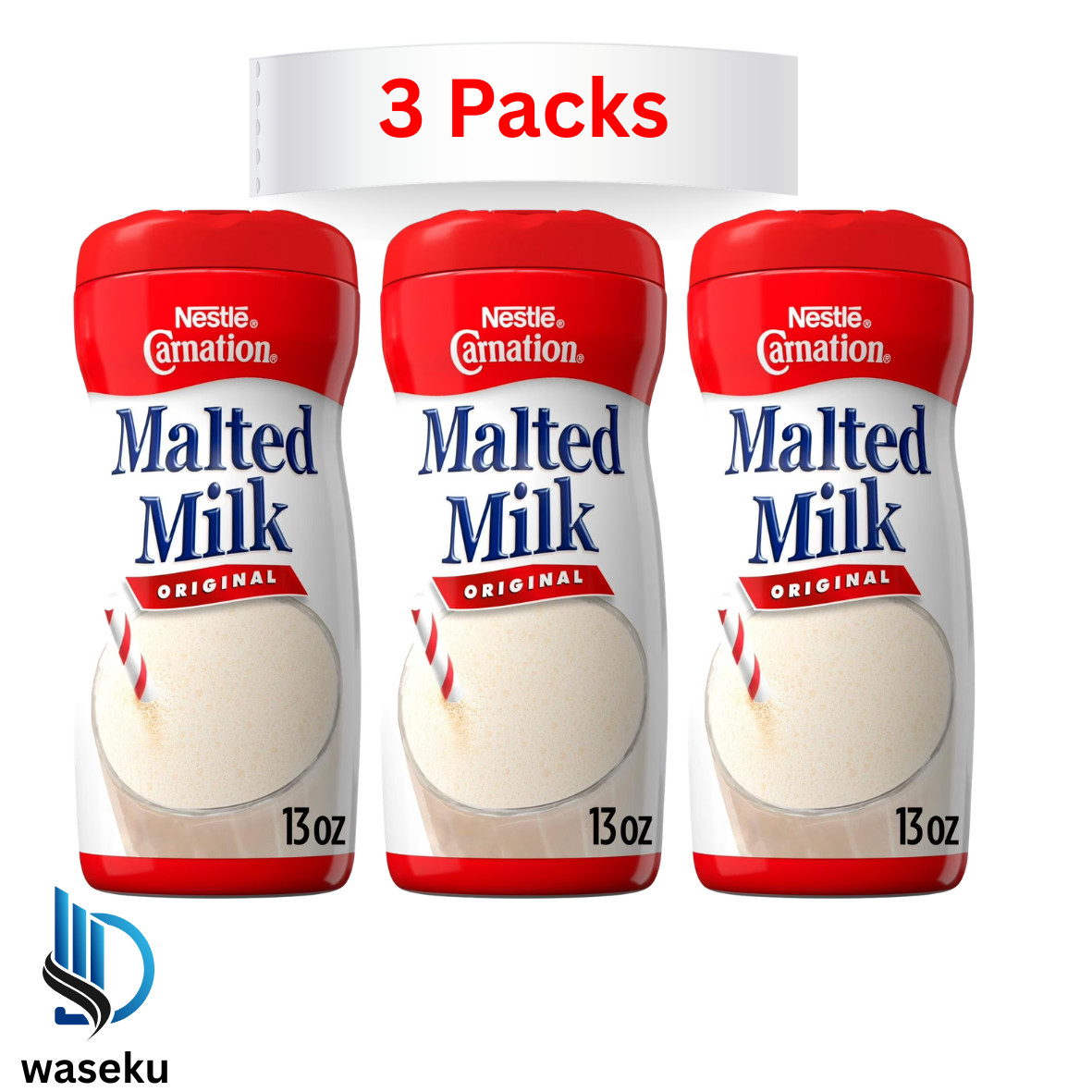 Nestle Carnation Original Malted Milk Powder Mix 13 Oz Bottle Delicious (Pack 3)