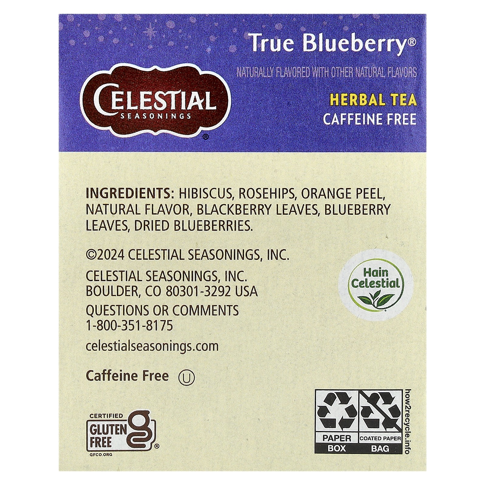 Herbal Tea, True Blueberry®, Caffeine Free, 20 Tea Bags, 1.6 oz (45 g)