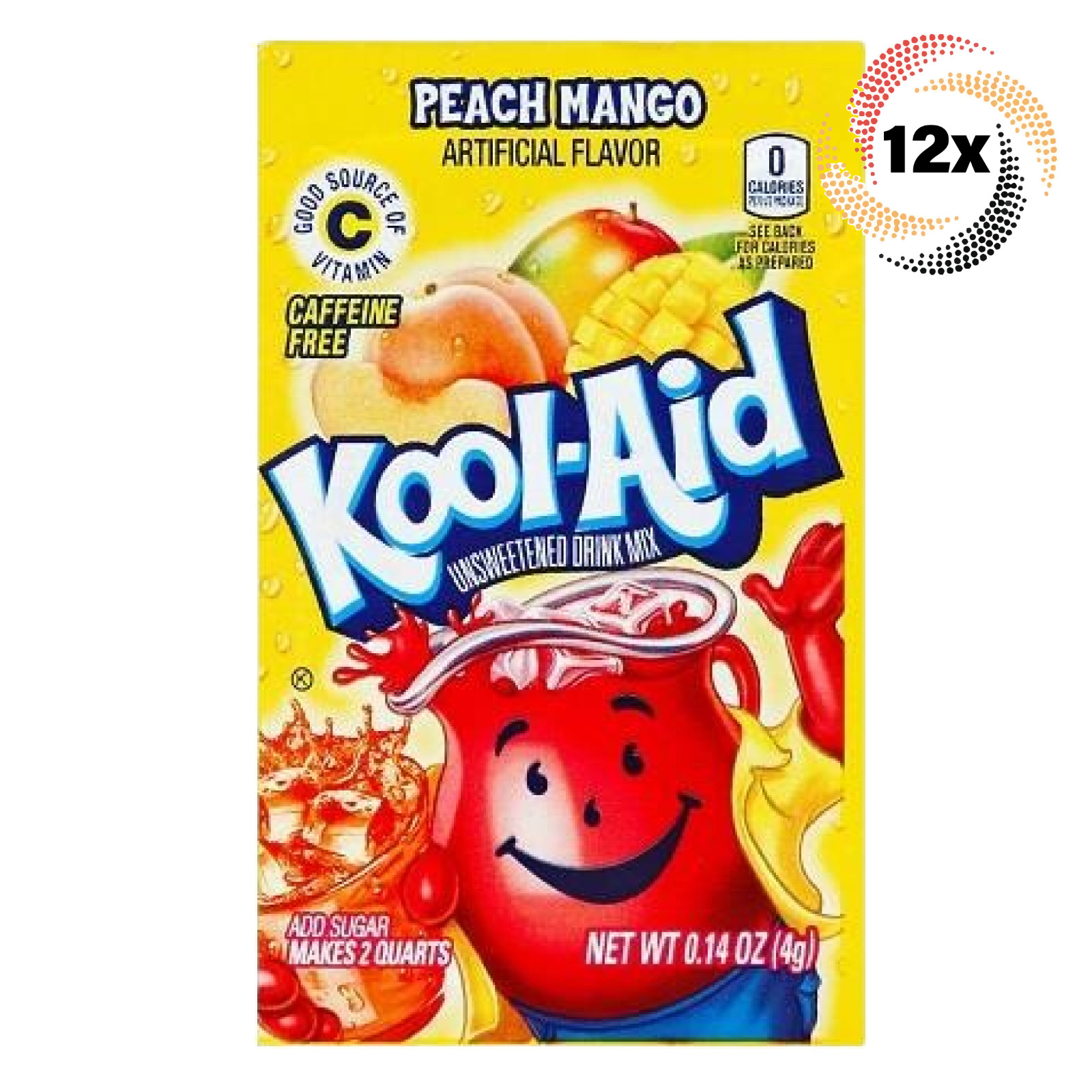 12x Packets Kool-Aid Peach Mango Flavor Caffeine Free Soft Drink Mix | .14oz