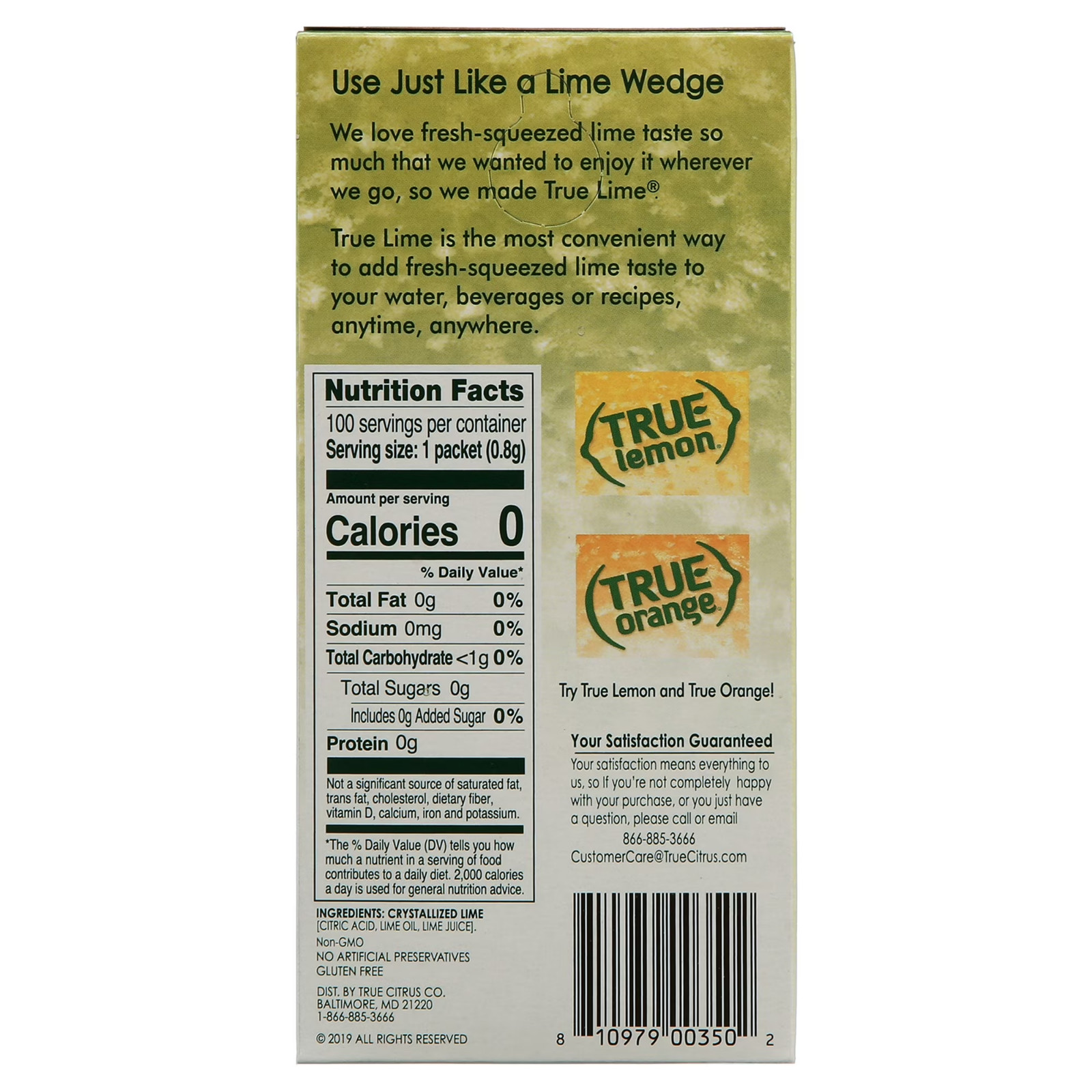 (100 Packets ) True Lime Sugar Free, On-The-Go, Caffeine Free Powdered Drink Mi