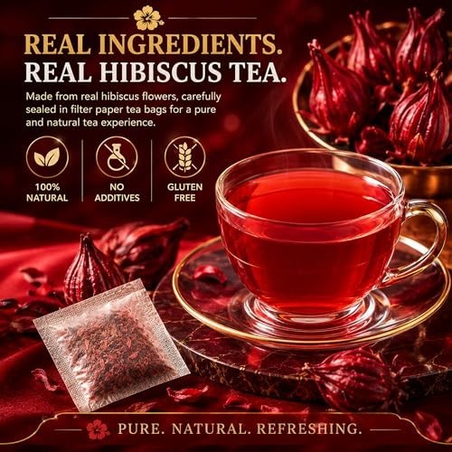 Premium 80 Hibiscus Flowers Tea Bags, 100% Natural, Handmade & Pure from Hibi
