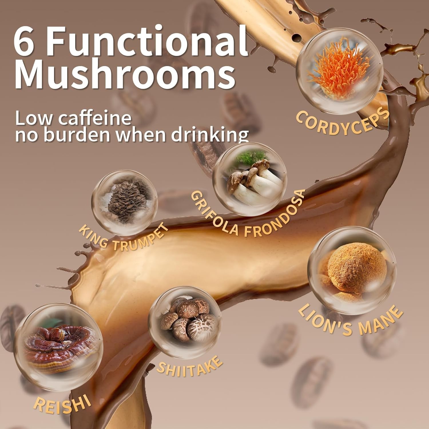 Instant Organic Mushroom Coffee, 6.35oz (60 Servings) 6 in 1 Medium Roast Cof…