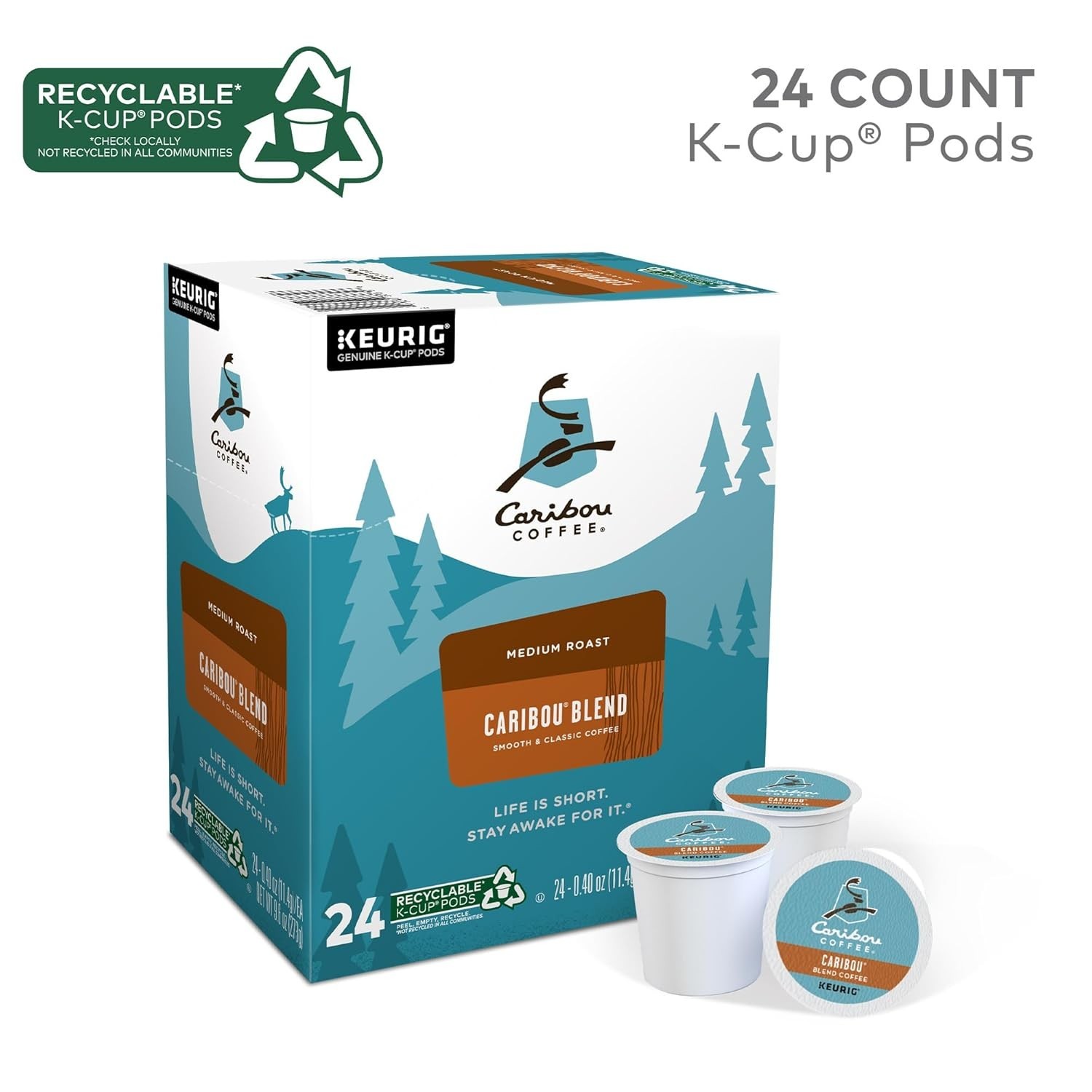 Keurig Caribou Blend Medium Roast K-Cups 24 Count Caffeinated Kosher Certified