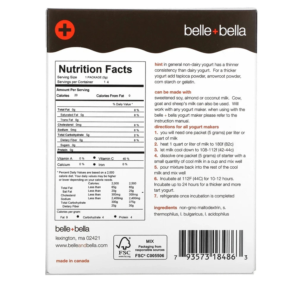 Non-Dairy Yogurt Starter, Vegan, 4 Packets, (5 g) Each – FRESH Feb. 2028 stock