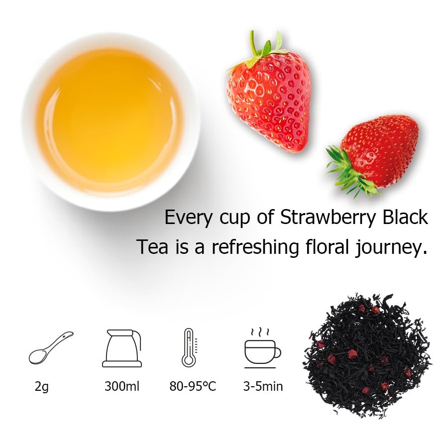 Strawberry Black Tea 100% Natural Loose Leaf Fruit Blend Aroma Beverage