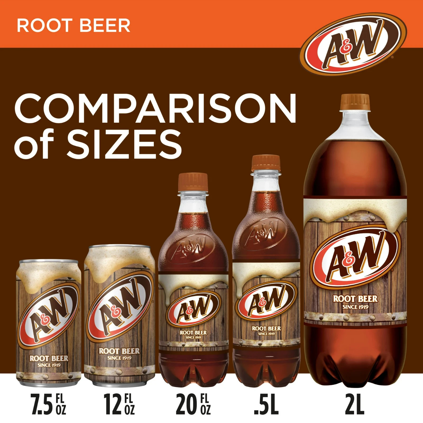 A&W Root Beer Soda Pop, 16.9 fl oz, 6 Pack Bottles