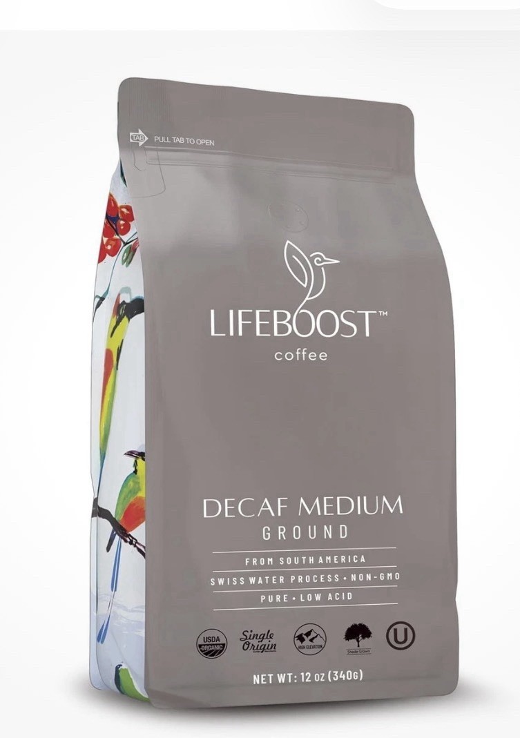 Life Boost Decaf Medium Roast Coffee Beans Organic Low Acid Swiss Water 12oz