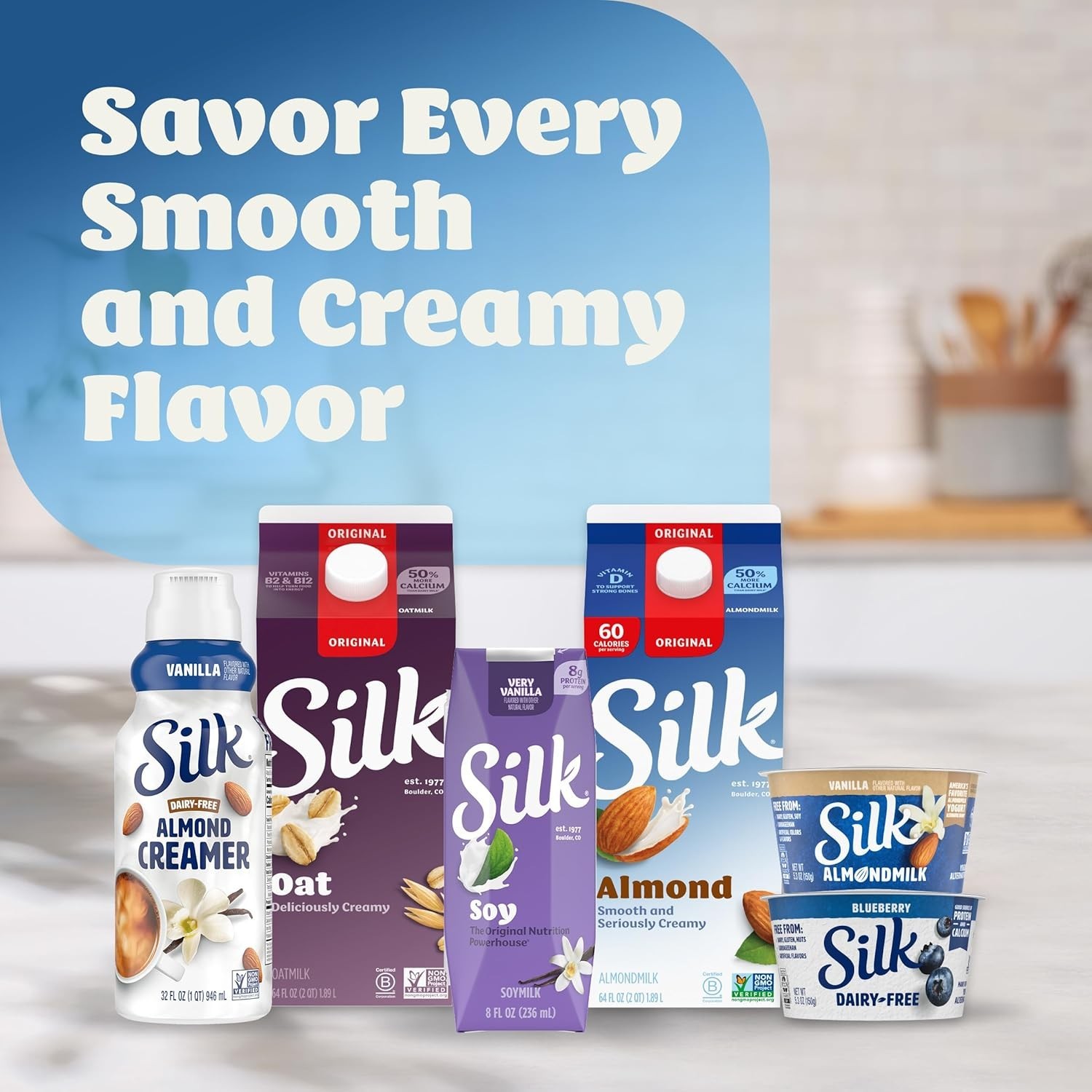 Silk Shelf-Stable Soy Milk Singles, Very Vanilla, Dairy-Free, Vegan, Non-GMO…