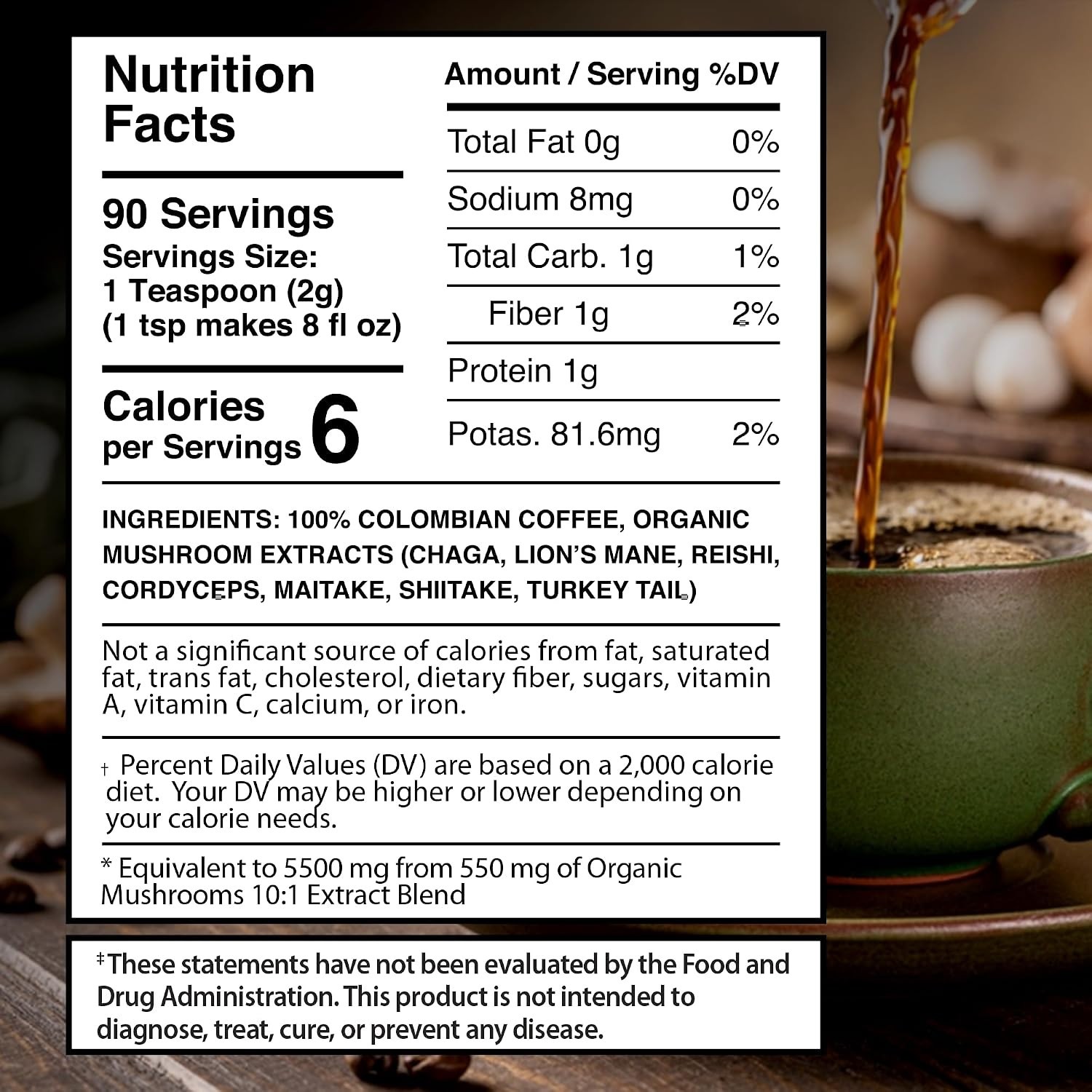 Mushroom Coffee, 90 Servings Organic Mushrooms Instant Coffee