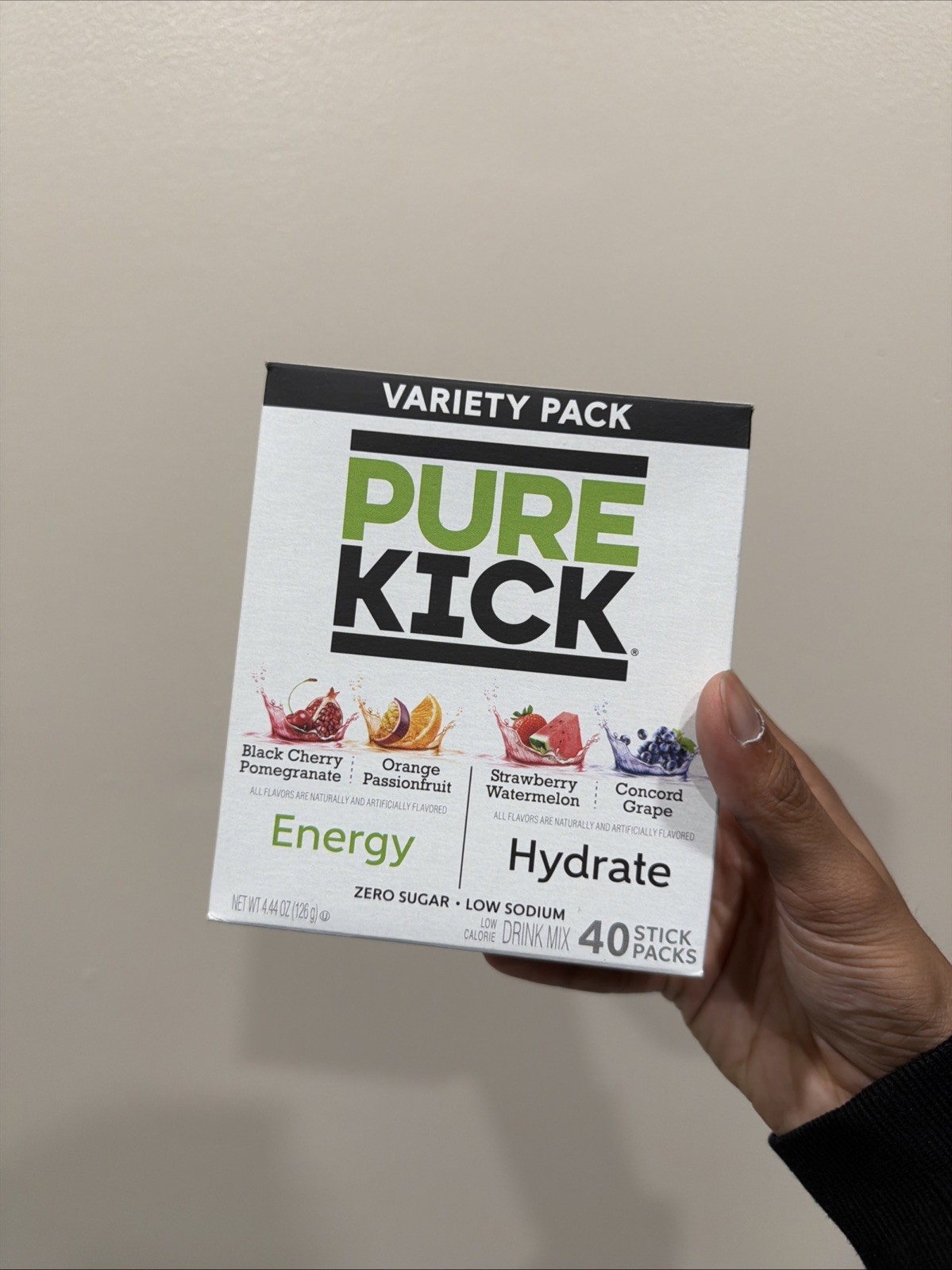 PURE KICK Energy and Hydrate Singles To Go Drink Mix Variety Pack, Black…