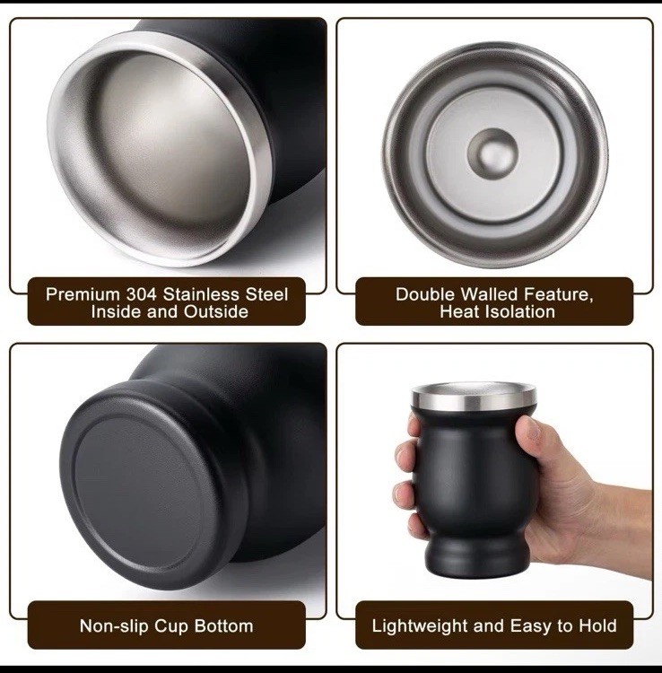Stainless Steel Double-Wall Mate Cup And Bombilla Set – Yerba Mate set Includ…