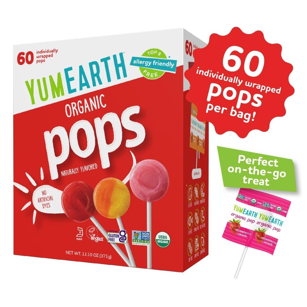 Individually Wrapped Fruit-Flavored Lollipops – Gluten-Free & Non-GMO, 60 Count