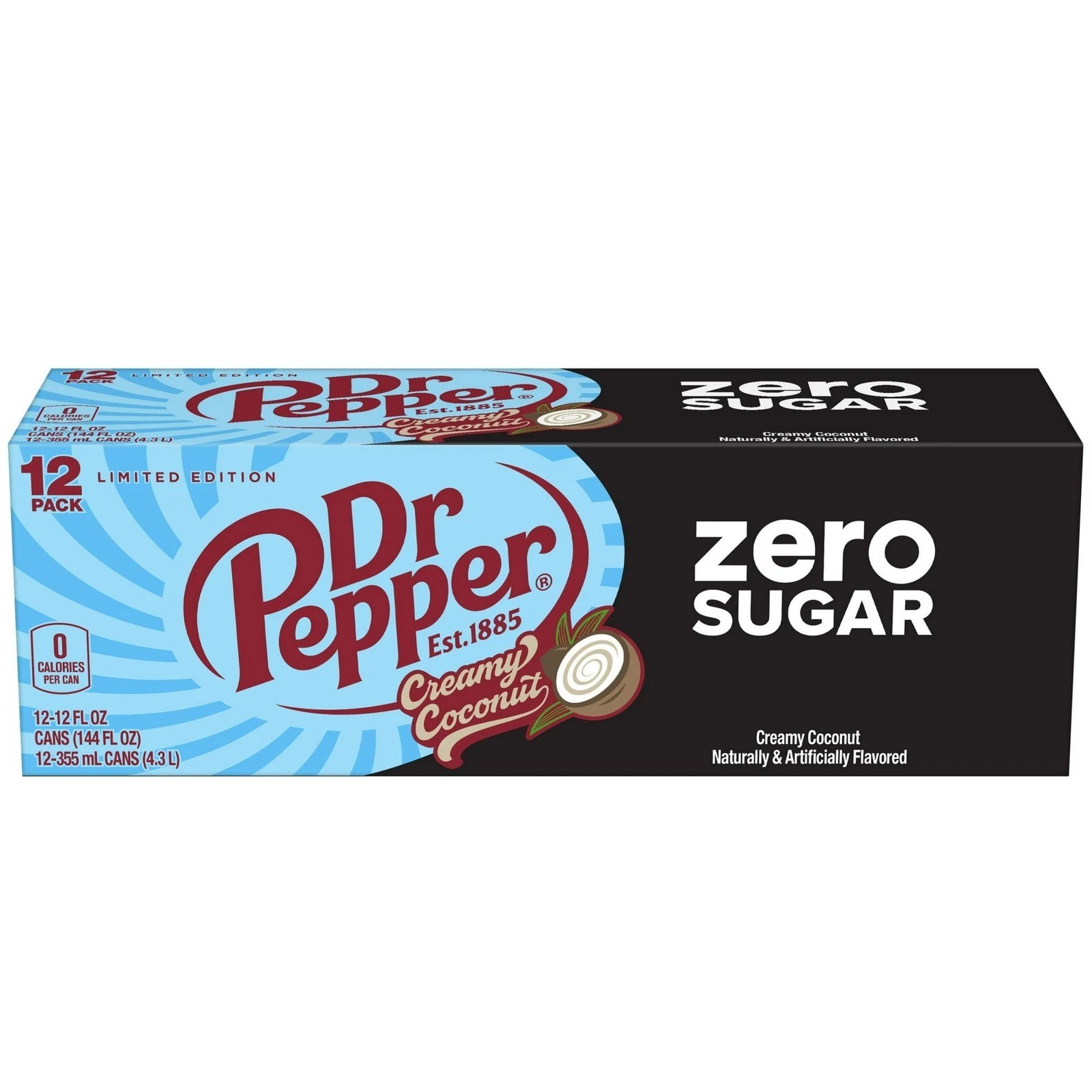 Dr Pepper Creamy Coconut Zero Sugar 12oz 12 Pack Cans Limited Edition Soda
