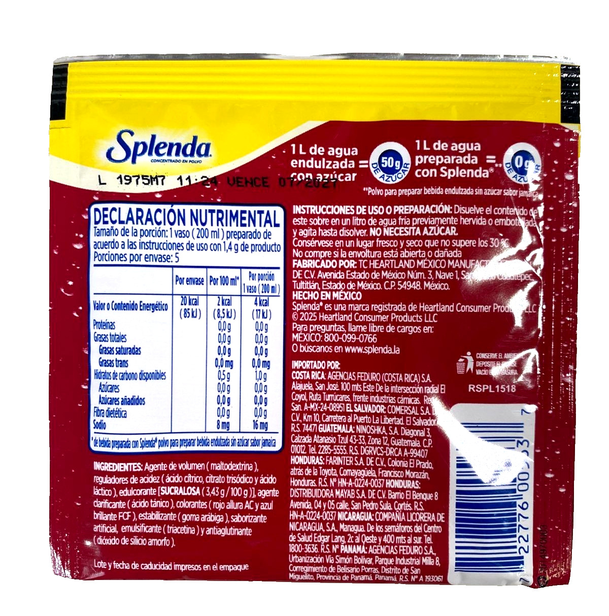 12-Pk Splenda Jamaica Powdered Drink Mix 7gr/.24oz