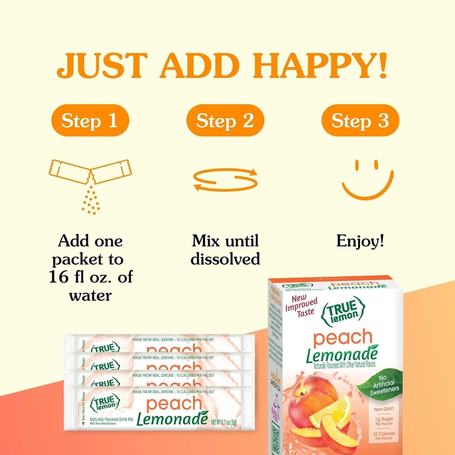 True Lemon Peach Lemonade 10ct (Pack of 1) – Drink Mix – 10 Count
