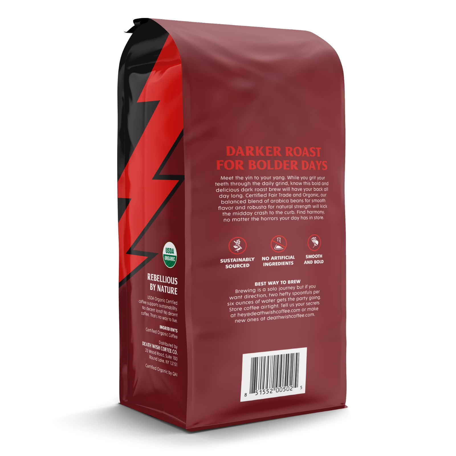 Death Wish Coffee Dark Roast Ground 16 oz Organic Fair Trade Strong Bold New Bag
