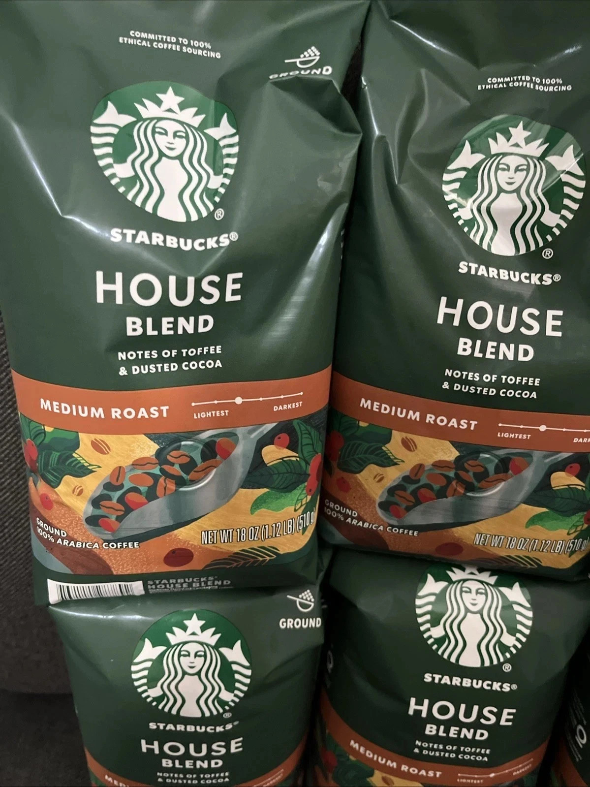 6 pk 18oz Bags Starbucks House Blend Ground Coffee Medium Roast LOT CASE