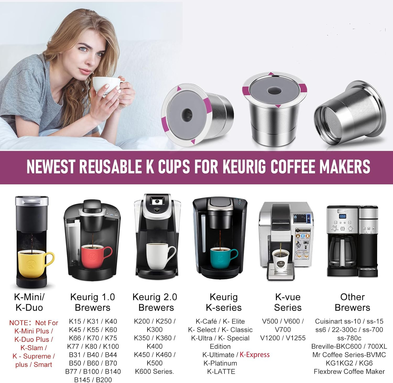 Reusable K Cups, Universal Stainless Steel Reusable Coffee Pods, Refillable Sing