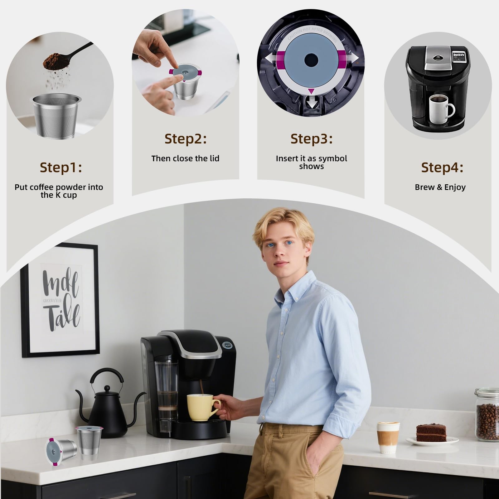 2 Pack Reusable K Cup Coffee Pods, Universal Stainless Steel 2