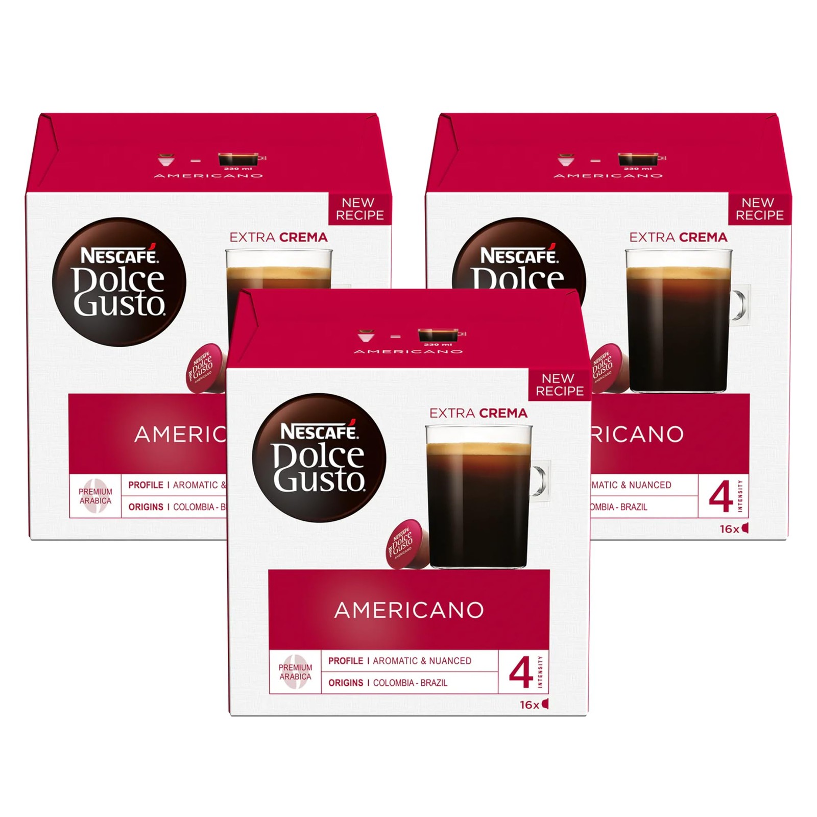 Nescafe Dolce Gusto Coffee Pods, Americano, 16 capsules, 12 Count (Pack of 3)